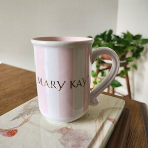 Mary Kay Pink White Striped 8oz Coffee Tea Cup Vintage